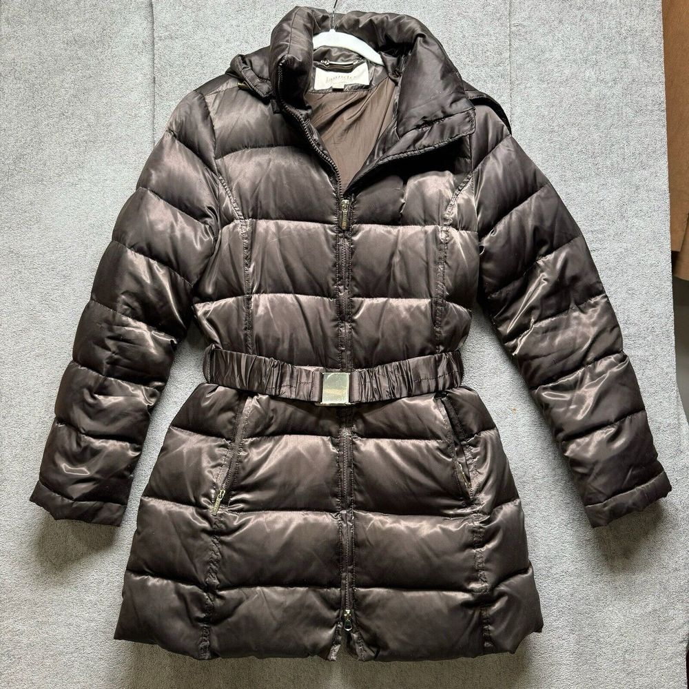 Laundry by Shelli Segal Quilted Down Coat with Faux Hood M Brown Parka